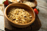 Traditional freshly made granola with ingredients