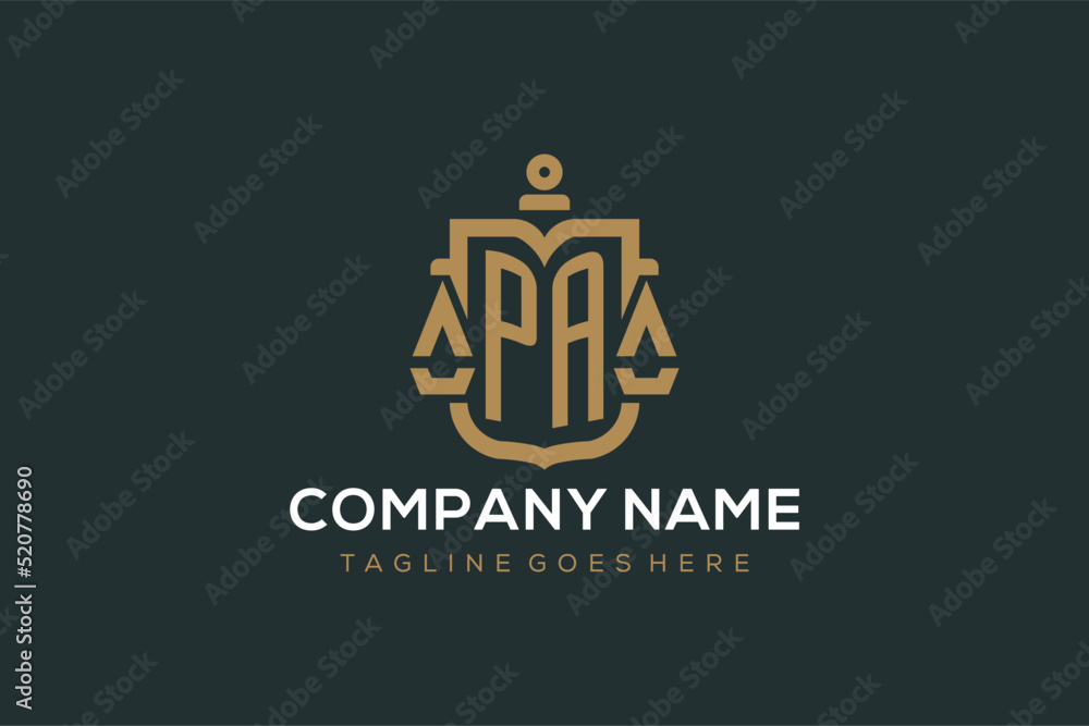 Initial PA logo for law firm with luxury modern scale and shield icon ...