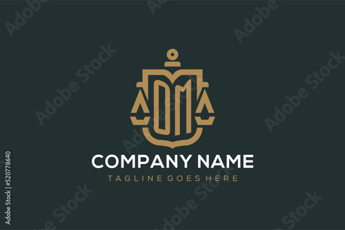 Initial OM logo for law firm with luxury modern scale and shield icon logo design