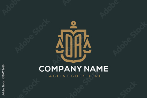 Initial OR logo for law firm with luxury modern scale and shield icon logo design
