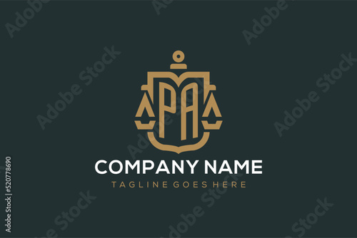 Initial PA logo for law firm with luxury modern scale and shield icon logo design