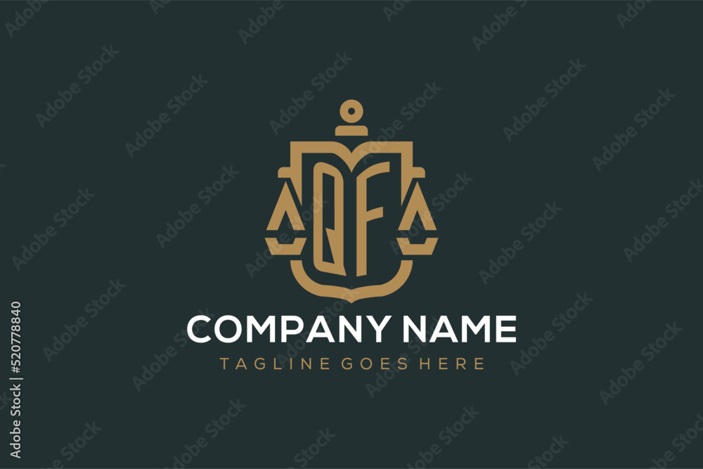 Initial QF logo for law firm with luxury modern scale and shield icon ...