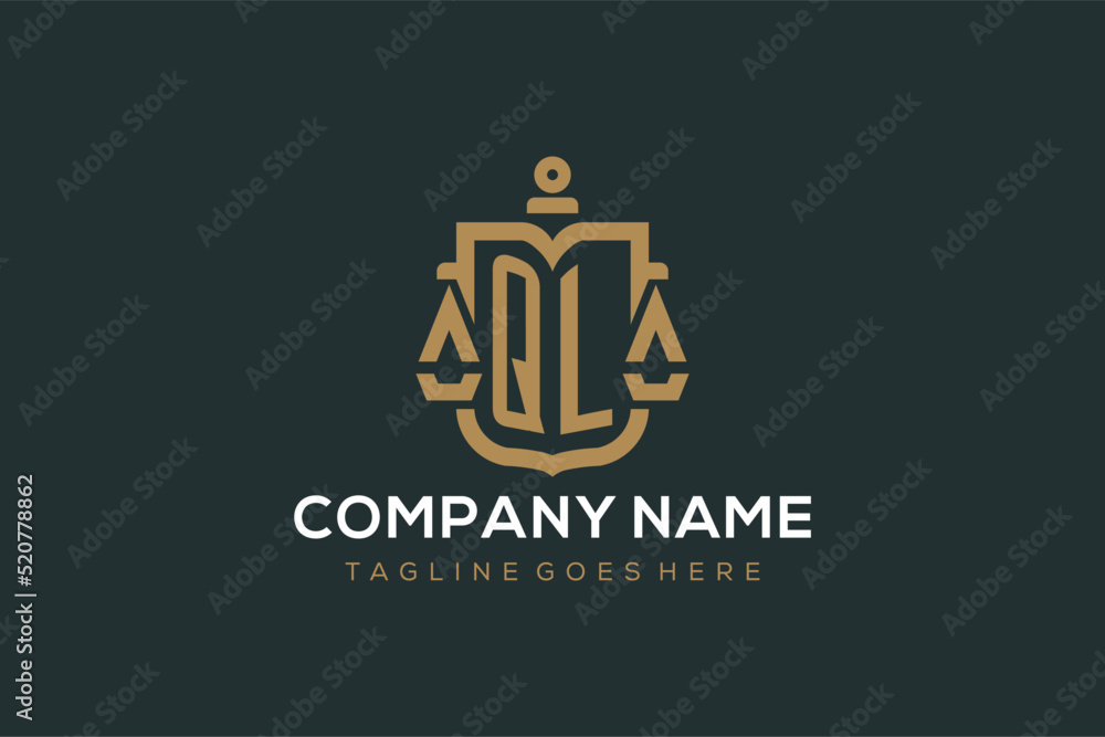Initial QL logo for law firm with luxury modern scale and shield icon ...