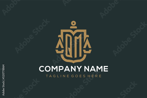 Initial QM logo for law firm with luxury modern scale and shield icon logo design photo