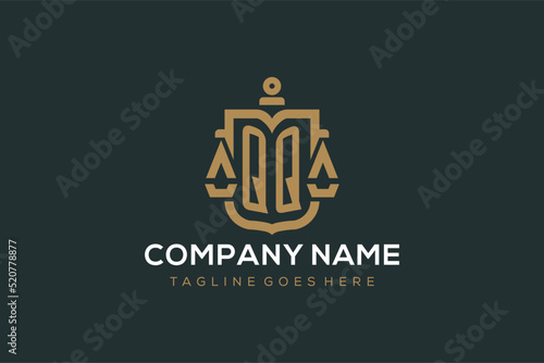 Initial QQ logo for law firm with luxury modern scale and shield icon logo design