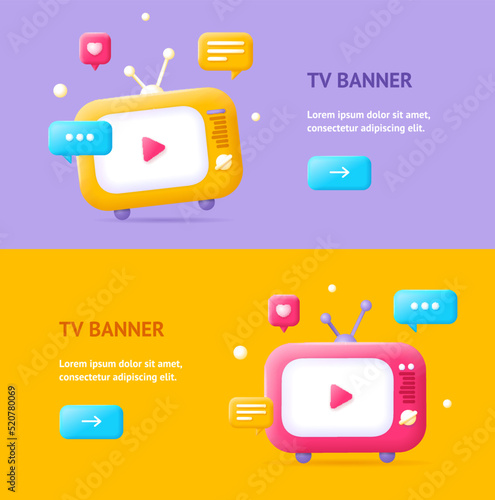 3d TV Banner Horizontal Set. Vector