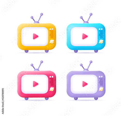 3d Retro Tv Set Plasticine Cartoon Style. Vector