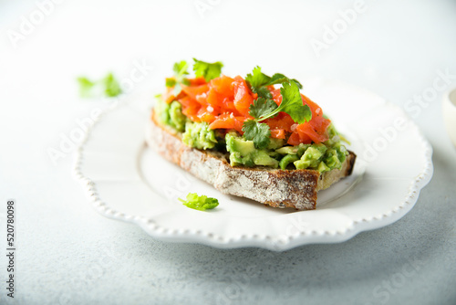 Healthy avocado toast with salmon