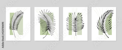 Tropical leaves Abstract Hand Painted Illustrations for Wall Decoration, Postcard, Social Media Banner, Brochure Cover Design Background. Modern Abstract Painting Artwork. Vector Pattern