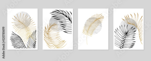 Tropical leaves Abstract Hand Painted Illustrations for Wall Decoration, Postcard, Social Media Banner, Brochure Cover Design Background. Modern Abstract Painting Artwork. Vector Pattern