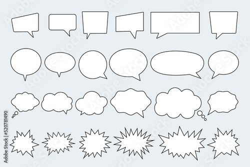 Big vector collection of empty speech bubbles. Talk bubble box. Speak ballon on blue background. Communication, dialog, feedback vector symbols.Vector illustration