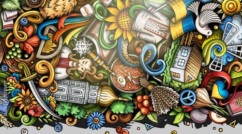 Ukraine doodle banner. Cartoon vector flyer.