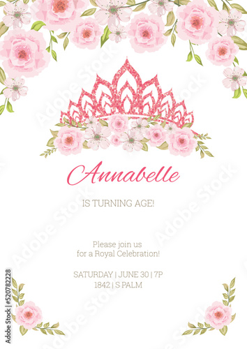 Invitation to the princess's birthday party. Template for baby shower invitation. It is a girl	