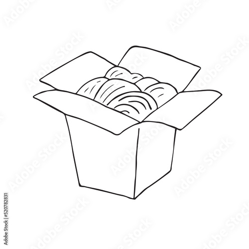 Vector hand drawn doodle sketch Chinese wok noodles isolated on white background