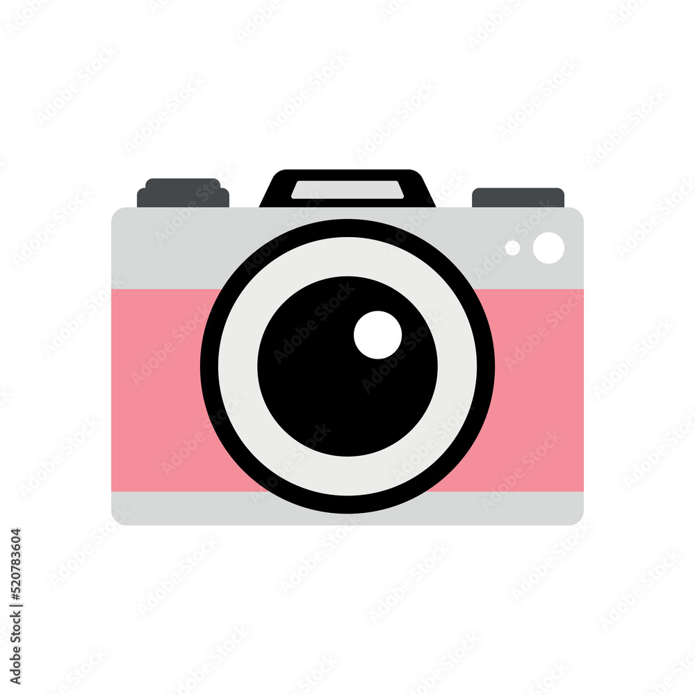 Vector flat pink photo camera isolated on white background Vector flat pink photo camera isolated on white background