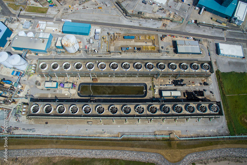 Aerial view of Gas Turbine power station Industrial water cooling system, Modern Cooling tower photo