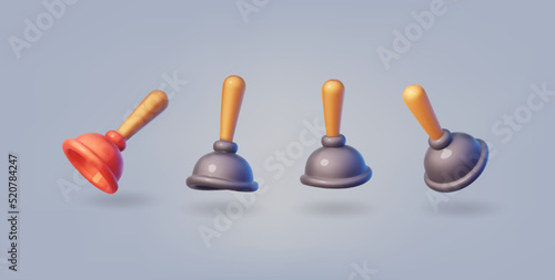 Plunger in a different view. Realistic vector 3d cartoon style icons