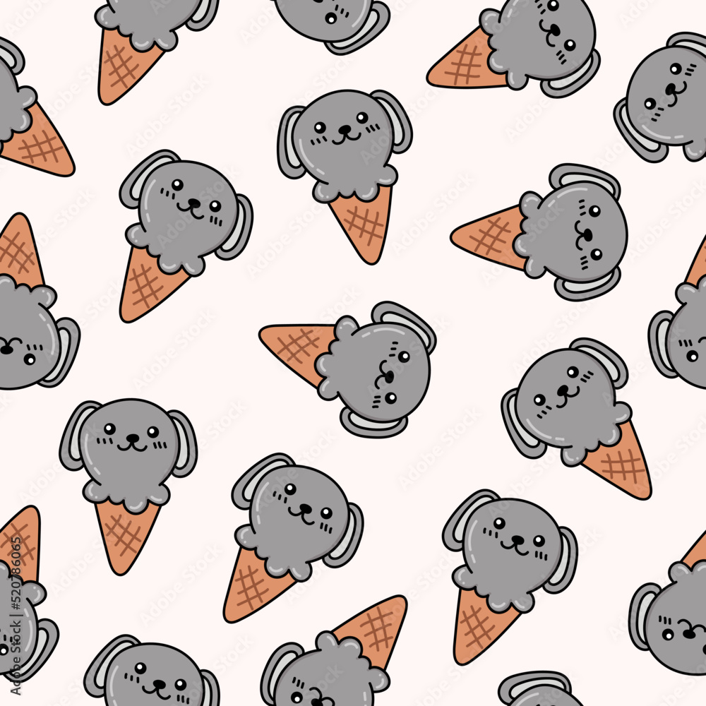 Fototapeta premium Cute puppy ice cream doodle cartoon pattern