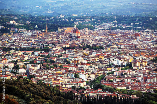 Florence, Tuscany, Italy. Classic view over the city centre from Fiesole. Summer evening photo