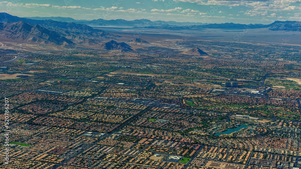 Henderson, Nevada, U.S.A, The aerial view of a residential area before sunset