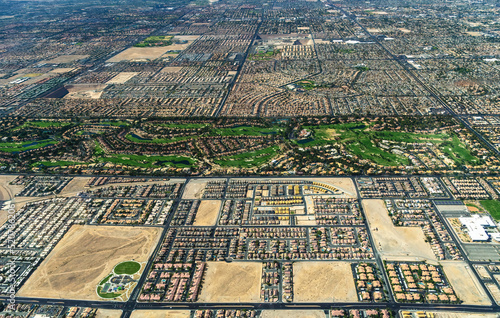 Henderson, Nevada, U.S.A, The aerial view of a residential area before sunset photo