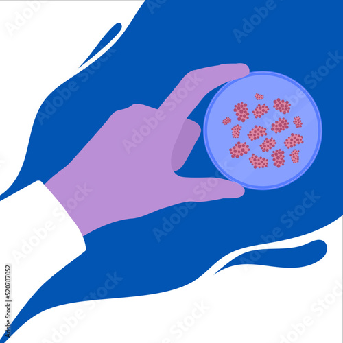 Staphylococcus bacteria under the microscope. Medical research of microbes. Biochemistry and analysis concept. Vector illustration.