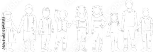 kids set, outline sketch collection isolated, vector