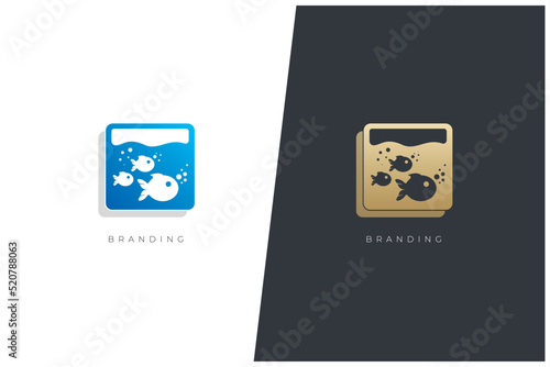 Fish School Aquarium Tank Animals Vector Logo Concept Design