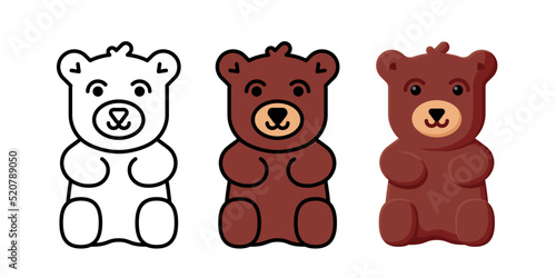 Set cartoon cute baby outline teddy bear toy vector illustration