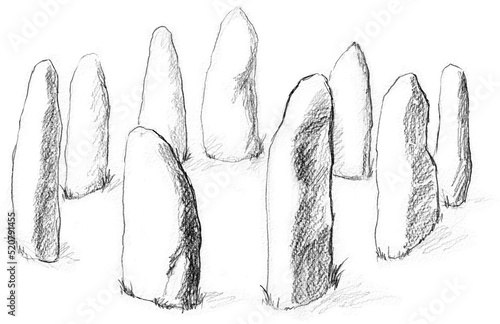 Hand pencil drawn standing stones. Fantasy map creator.