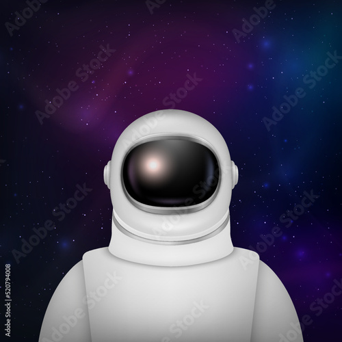 Vector 3d Realistic Spaceman, Astronaut. Spacesuit, Astronaut Helmet on Space Background. Cosmonaut Suit with Transparent Glass Visor for Space Exploration. White Suit for Spaceman, Protection