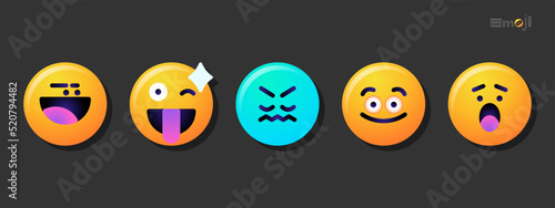 Round emoticons set. Yellow Emoji faces emoticon smile  digital smiley expression emotion feelings  chat cartoon emotes. Vector illustration icons
