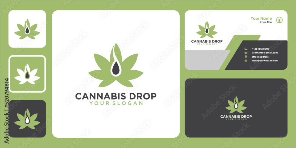 cannabis logo design with drop and business card