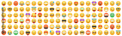 Big set of 120 emoticon smile icons. Cartoon emoji set. Vector emoticon set photo
