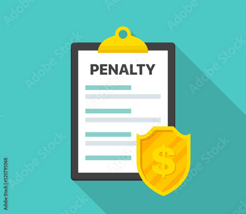 Penalty document with money shield in a flat design. Vector illustration