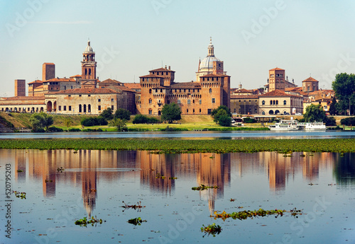 Mantua, Lombardy, Italy. SW across Lago di Mezzo to Saint Georges Castle, Castello di San Giorgio, and the mediaeval town centre