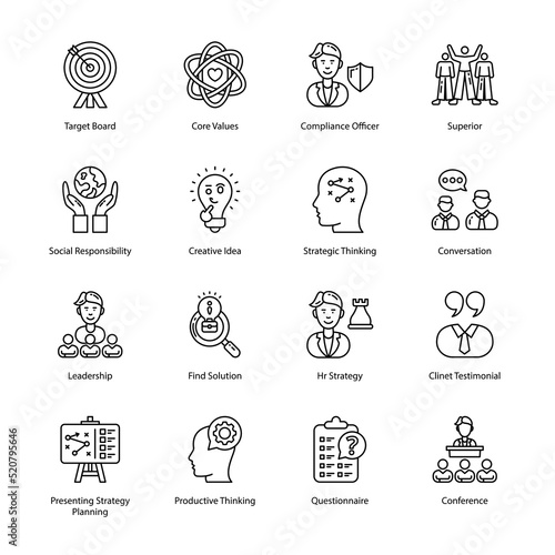 Business And Managment Outline Icons - Stroked, Vectors