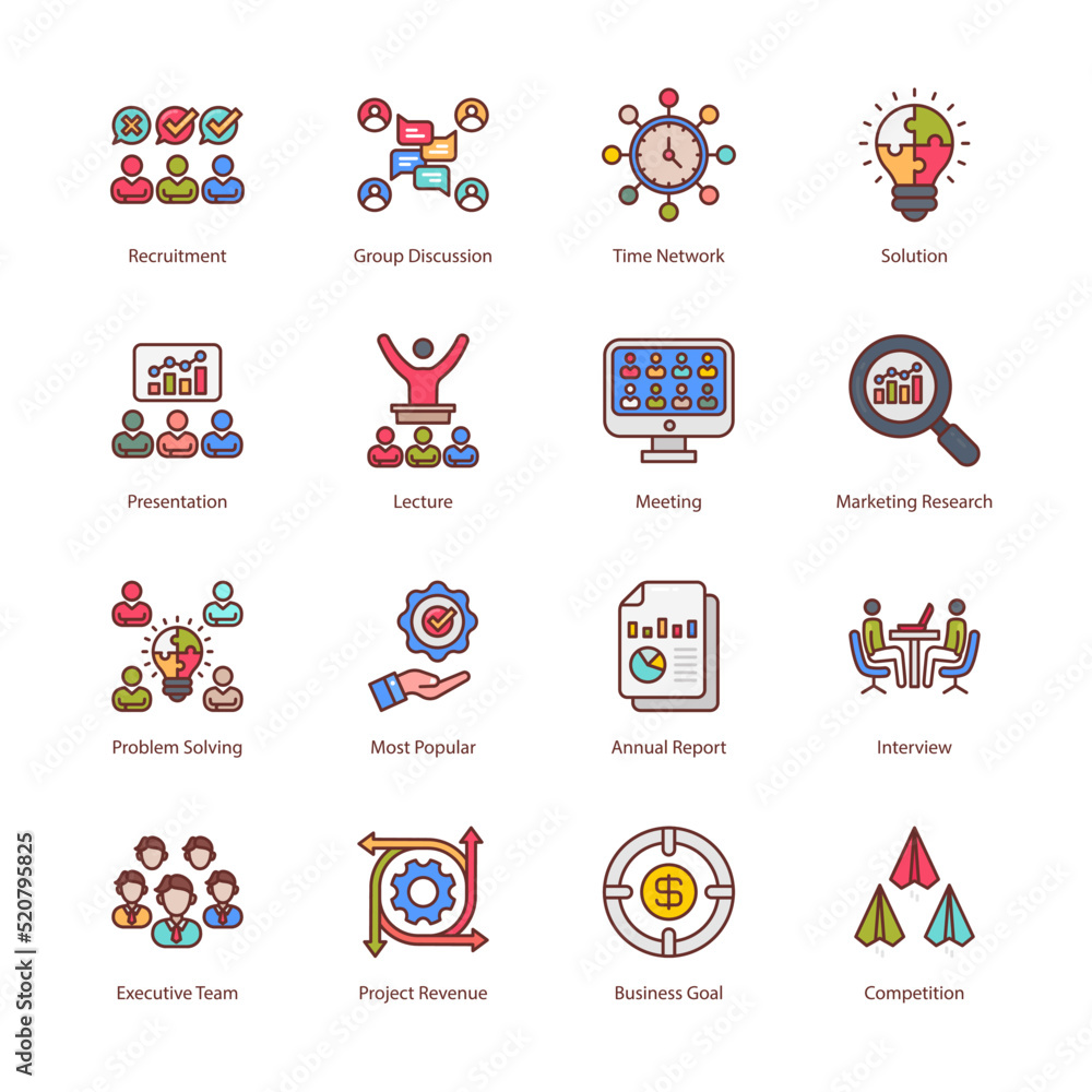 Obraz premium Business And Managment Filled Icons - Stroked, Vectors