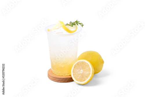 Lemon soda with lemon fruit isolated on white background. coffee shop cafe menu concept.