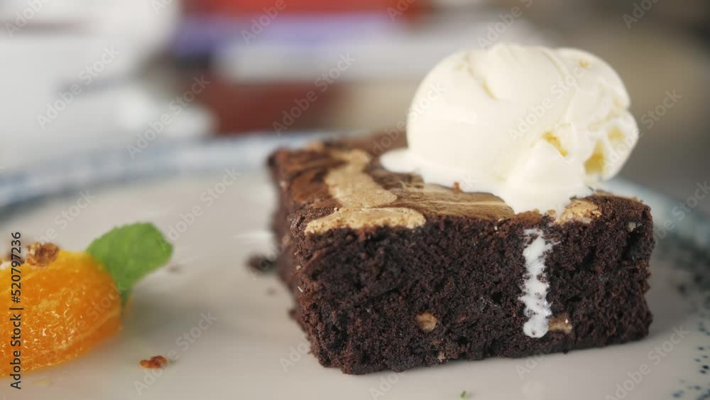 Chocolate Brownie cake with Vanilla Ice Cream close up. Chocolate Brownie cake with Vanilla Ice Cream close up.