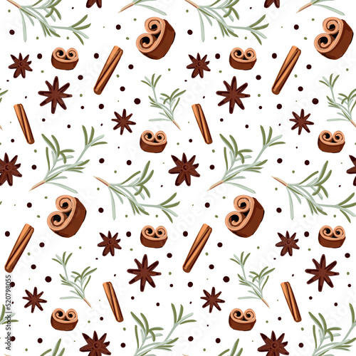 Christmas seamless pattern with spices for mulled wine