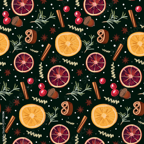 Christmas pattern with spices for mulled wine.