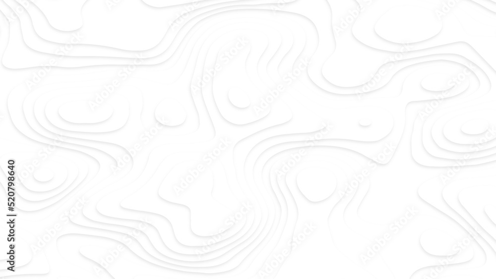 White paper cut white background. Abstract realistic papercut decoration textured with wavy layers and shadow. Topographic contour map abstract tech motion graphic design