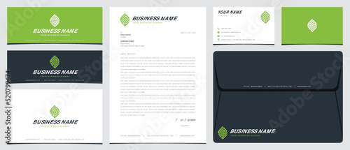 SPU or SPC leaf logo with stationery, business card and social media banner designs