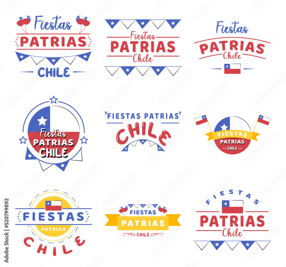 Colorful Chilean Fiestas Patrias Lettering Collection Design