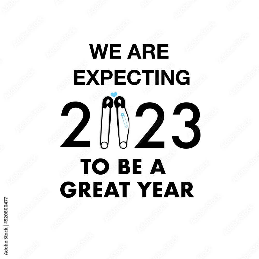 Baby announcement greeting card. 2023 expecting a baby. Clothes safety