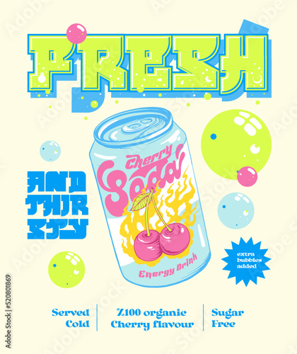 cherry soda drink poster illustration