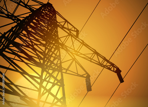 High voltage tower on sunset sky.
