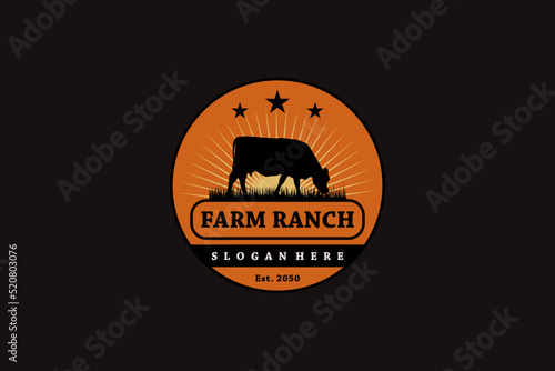 Retro Vintage Cattle Angus Livestock Beef Emblem Label logo design vector