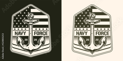 NAVY forces label vintage monochrome